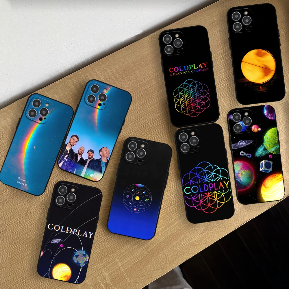 Band C-COLDPLAY Phone Case for iPhone 12 11 13 14 15 16 Max Pro Plus Black Soft Silicone Cover