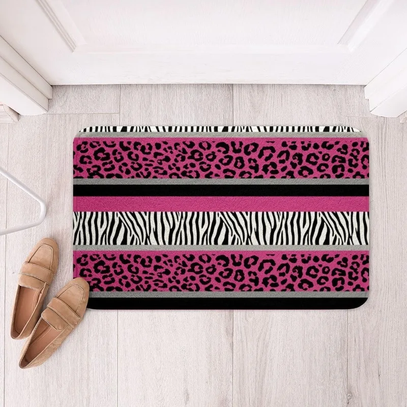 Trendy Door Mat Zebra Leopard Stripe Design Welcome Entrance Rug Color Block Soft Non-Slip Carpet Fashion Animal Print Mat