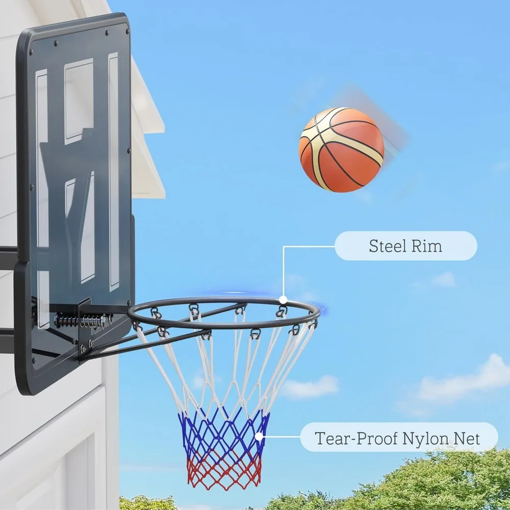 Cesta de basquete montada na parede de 43" reforçada e resistente a estilhaços para todos os climas ao ar livre com kit combinado de rede durável