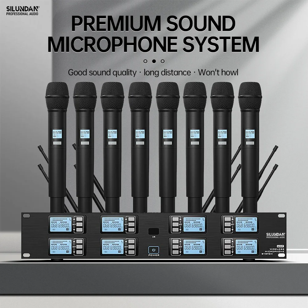 

Professional Wireless Microphone UHF System 8 Channels Handheld Lavalier Stage Eerformance Conference Karaoke Church Lecture Mic