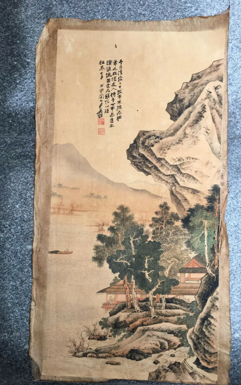 

Chinese Old Scroll Zhang Daqian- landscape Painting Rice Paper Painting Slice