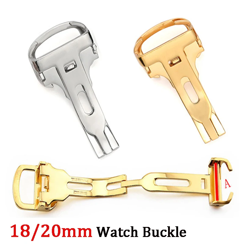 18 mm 20 mm Universal-Faltuhrenschnalle, Edelstahl-Ersatz, schwarzer Metallverschluss für Lederarmband, einfach zu installieren