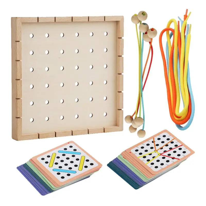 

Wooden Lacing Toy Wooden Threading Board 40 Cards 6 Colorful Threads Educational Threading Kids Puzzles Fine Motor Skills Toys