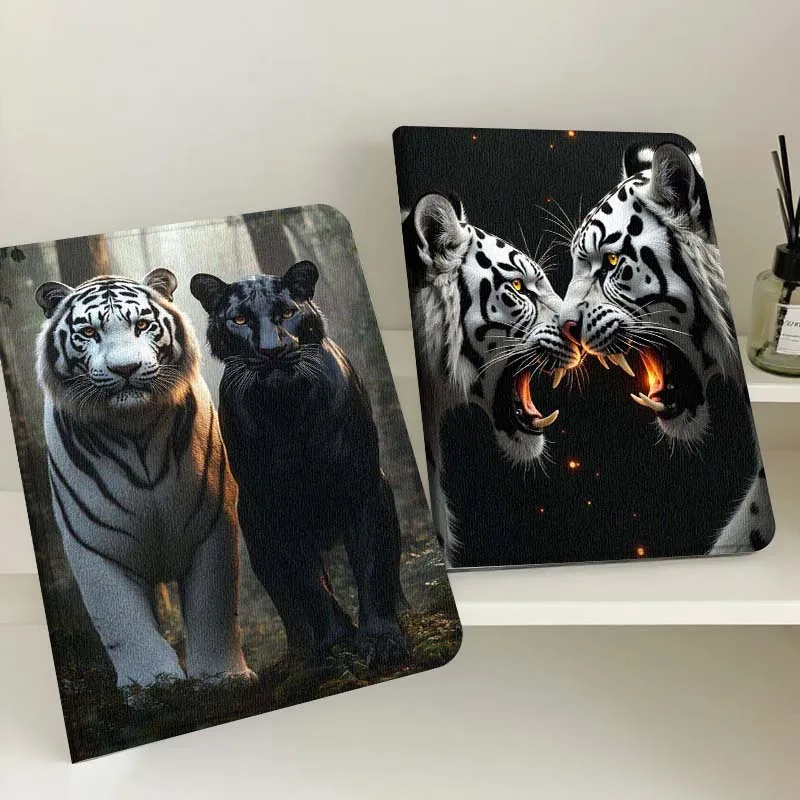 

Чехол-подставка Cool White Tiger Flame для Apple iPad Pro/Air 13 (2-го, 7-го, 6-го поколений), 2025 M2/M3/M4/M5, 12.9/13 дюймов, складной, подарочный