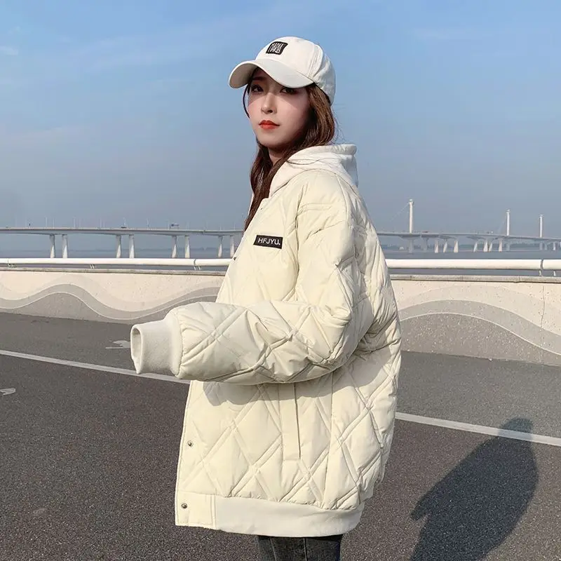 New Autumn And Winter 2023 Down Women's Coat, Thick Cotton Dia Grid Baseball Jacket, Oversized Trend