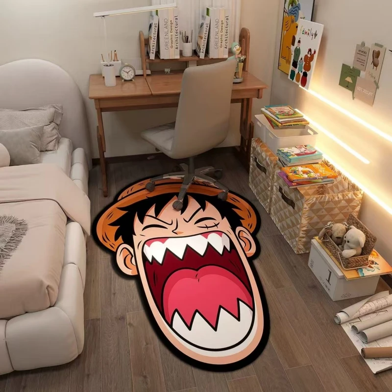 Tapis de sol Luffy rire irrégulier, créatif, tendance, pour chambre de garçons, salle de jeux, chambre à coucher, décoration de chevet, tapis de sol de personnalité antidérapant