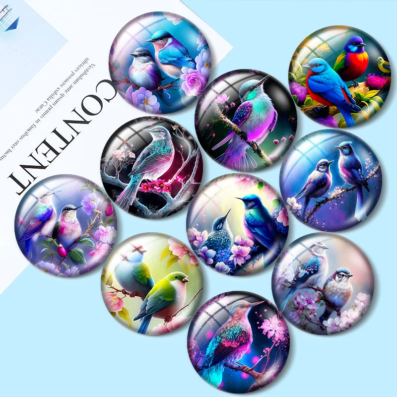 

Colorful beautiful kingfisher flower scenery 10pcs 12mm/16mm/18mm/25mm Round Photo Glass Cabochon Demo Flat Back Making findings