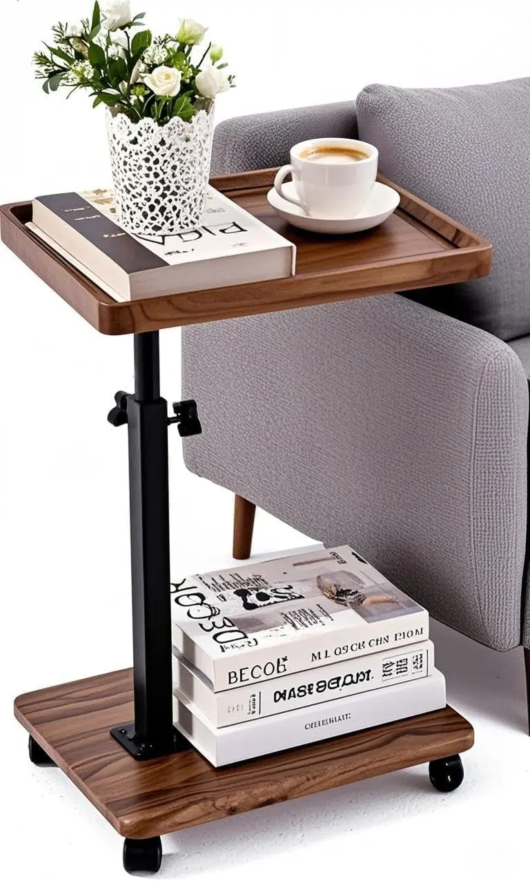 

C Table End Table Adjustable Height,C Shaped End for Couch，Snack Tables,360°Swivel TV Tray Sofa Table,Tables That Slide Under