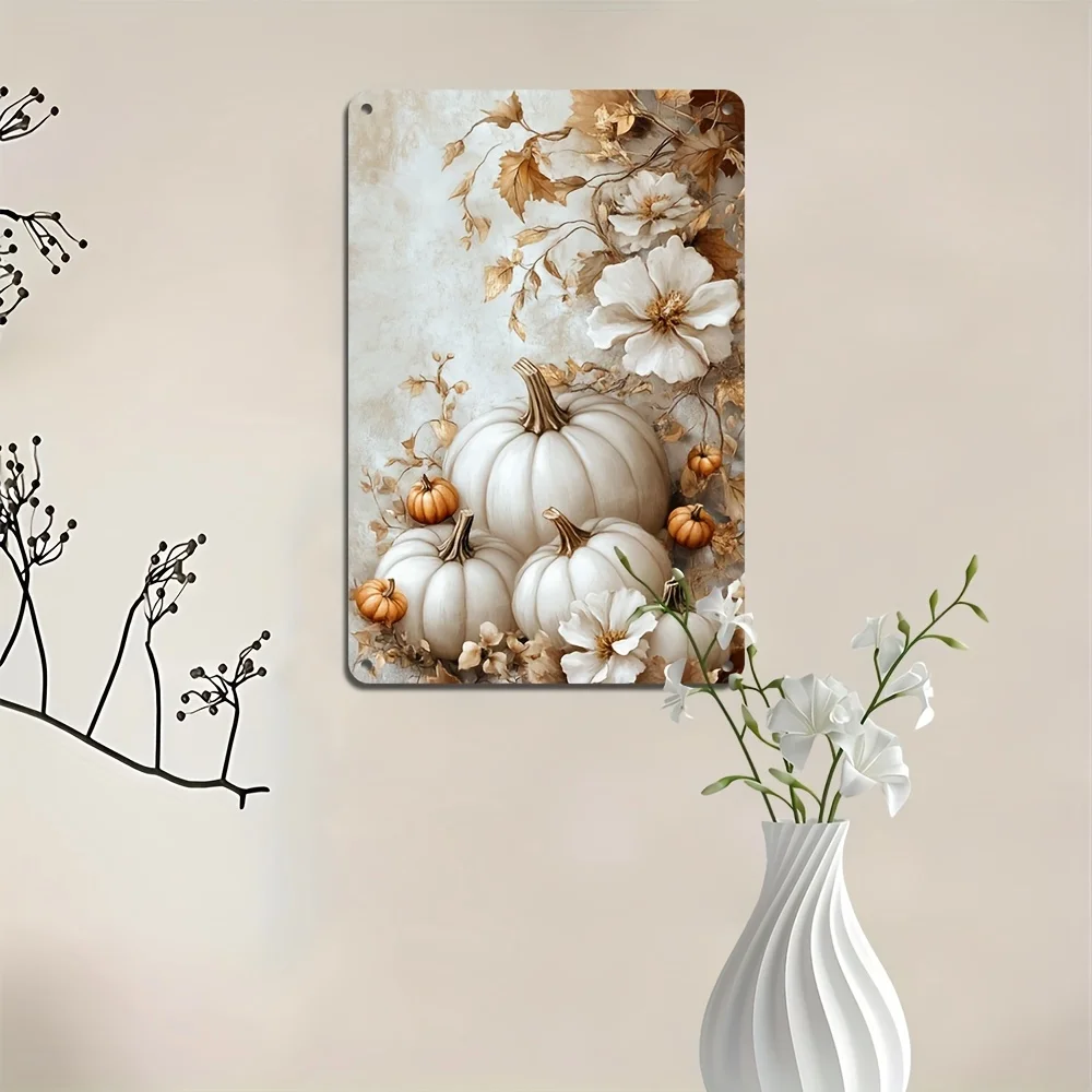 1PC Charming Pumpkin Floral Metal Sign for Thanksgiving Autumn Decor Perfect for Home  Bar Decor Easy To Hang Weather Resistant