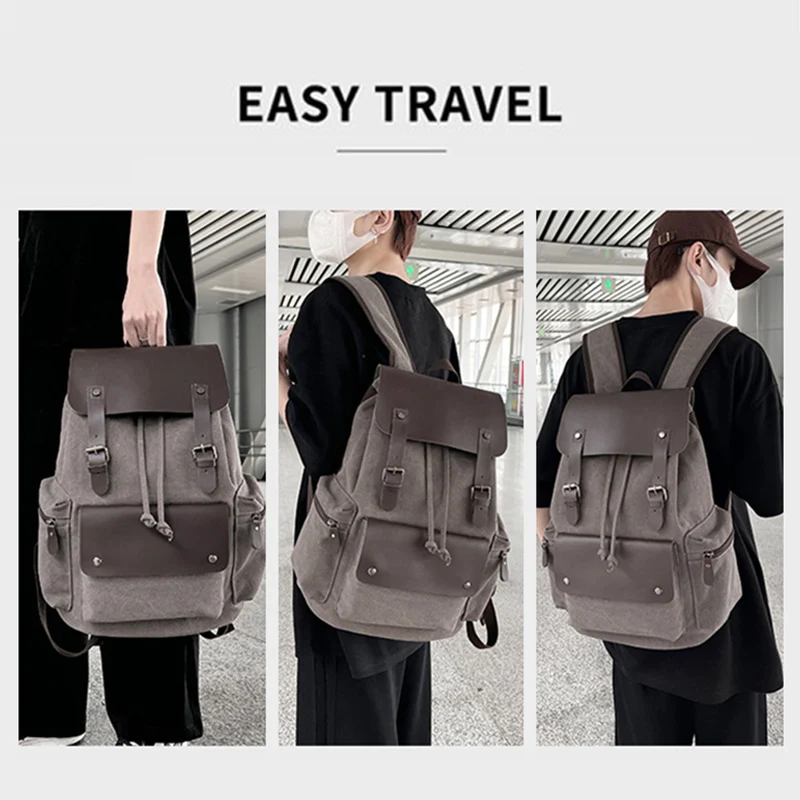 Men Canvas Backpack Vintage Student School Bag Men\'s Travel For Laptop Pack Fashion Outdoor Women Casual Sport Retro Rucksack