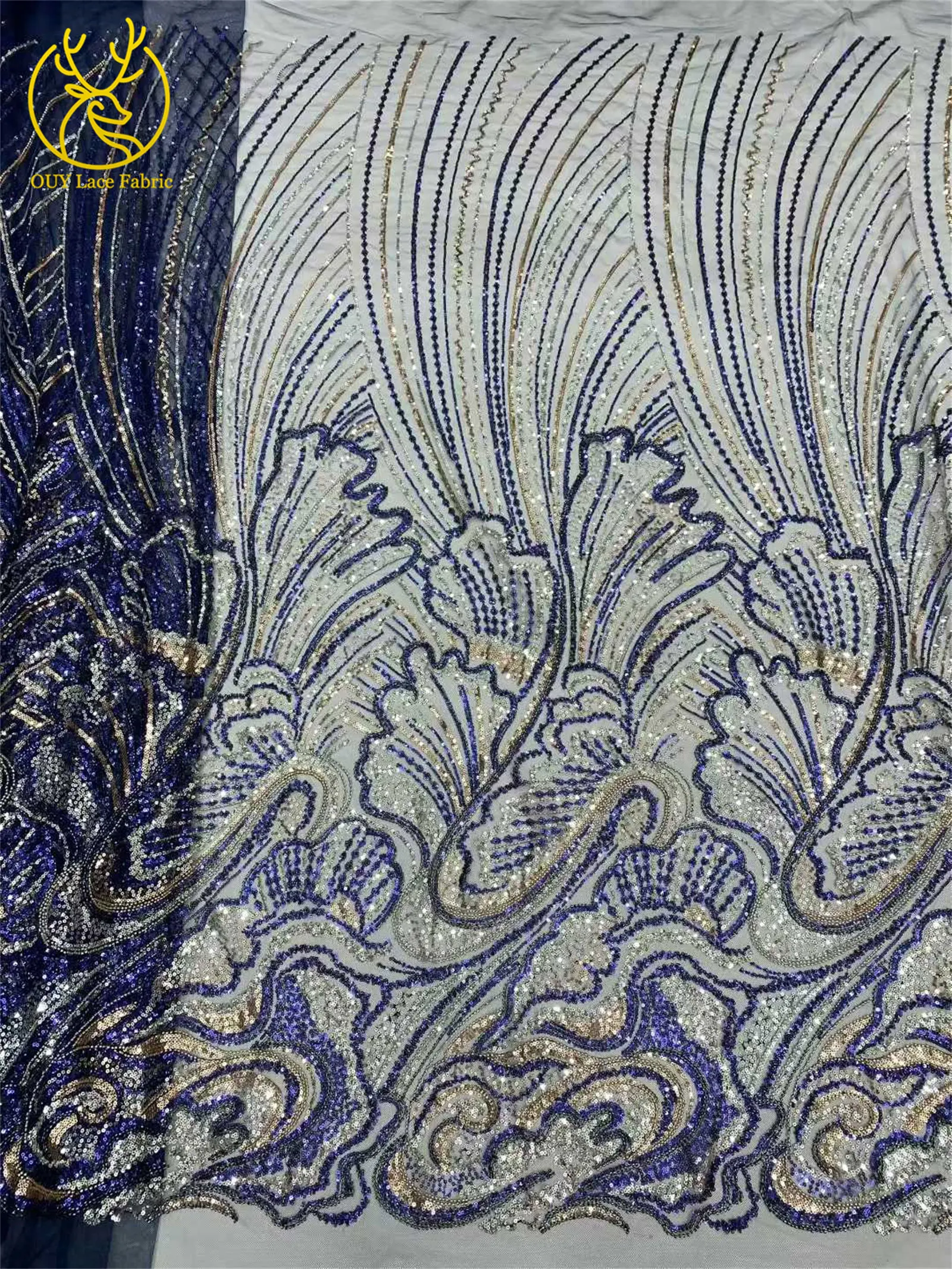 Tessuto di pizzo con paillettes in rilievo di pizzo oro nero africano di lusso 2026 Abito da sposa in pizzo nigeriano di alta qualità Materiale da cucire 5 metri