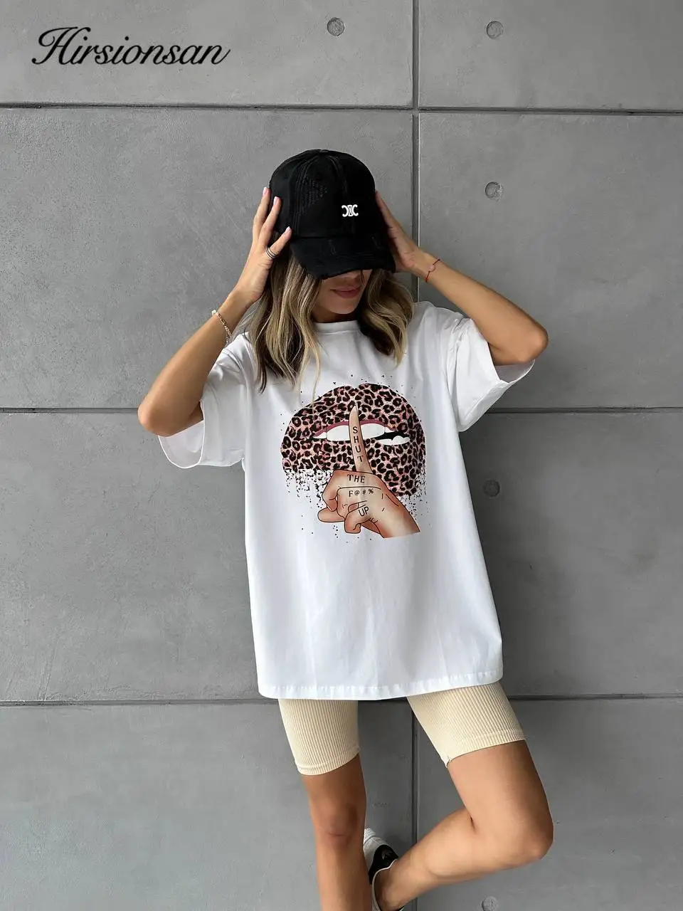 Hirsionsan 2024 Sexy Lips Printed T Shirt Women Summer Loose Casual Soft Leopard Graphic Female Clothing Cotton Lady Tops Y2k