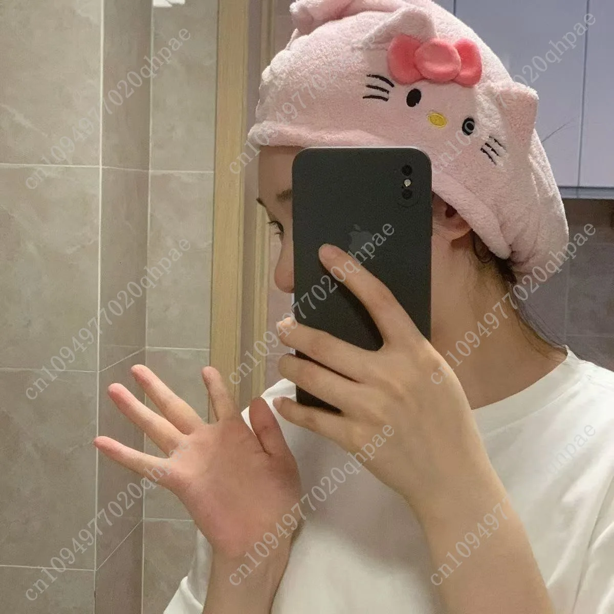 1pc Hello Kitty Hair Drying Cap for Women Ins Coral Fleece Thickened Water-Absorbent Headscarf Non-Shedding Towel Perfect Gift - view 5