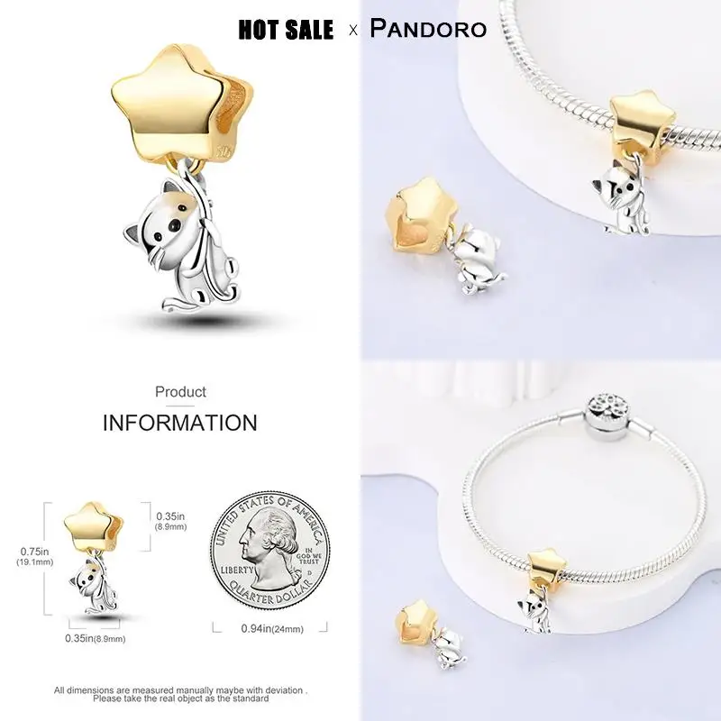 Colgante de plata 925 con cuentas doradas, dije Original de Pandora, Color dorado, creativo, Margarita, Luna, bricolaje, 2024