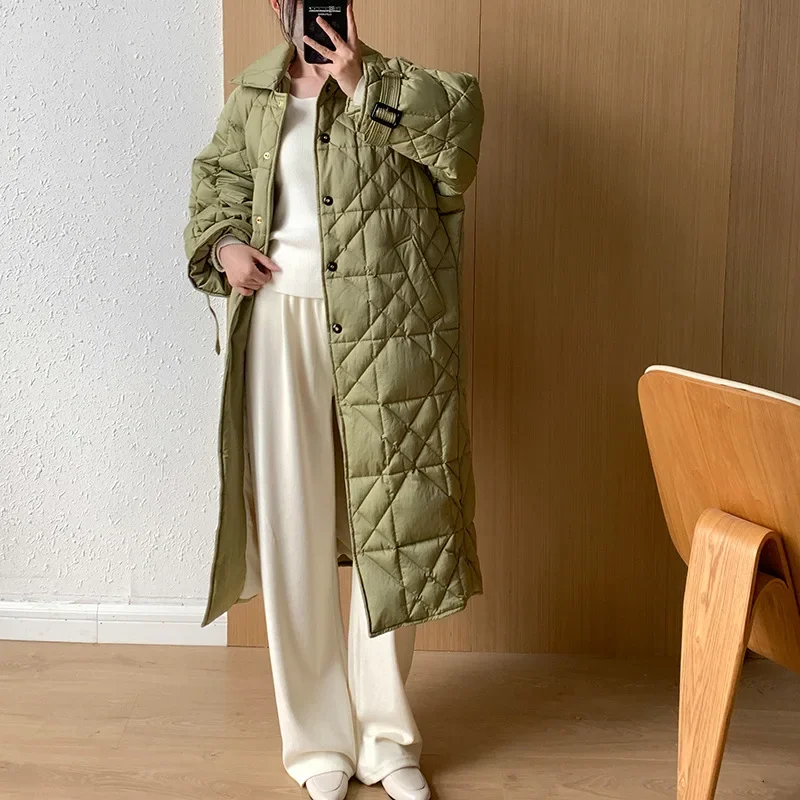 Luxury Shirt Style Down Jacket Women Winter Long Loose Oversized Coat Single Breasted Turn Down Collar Windproof Parkas Outwear