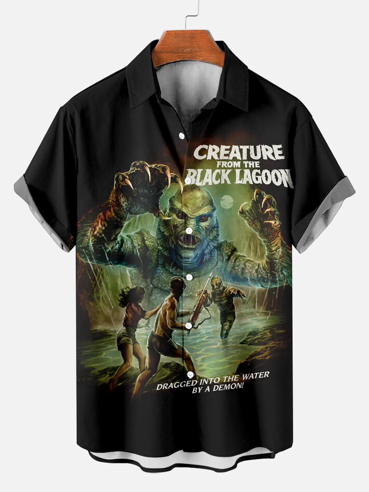 2024 Men\'s Retro Horror Movie Print Shirt 3D Print Turndown Collar Shirt casual  Short Sleeve Shirt Summer loose Shirts For Boys