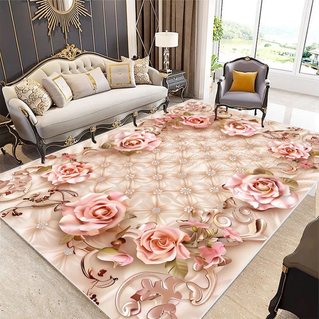 Nordic Light Luxury Living Room Carpet Flower Home Decora Carpet   Bedroom Lounge Non Slip Floor Mat Washable Children\'s Rug