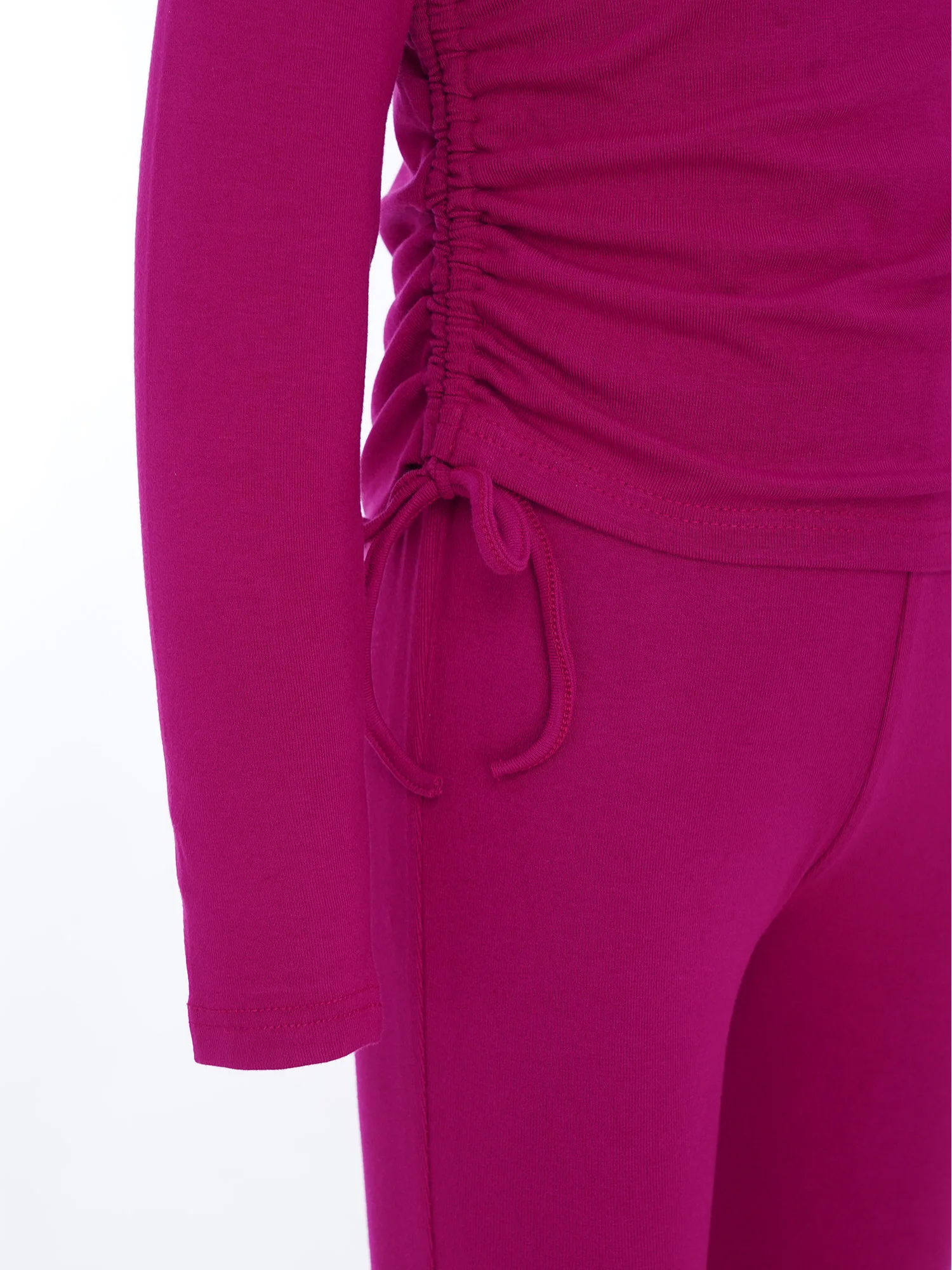 ملابس أطفال بناتي كاجوال بلون سادة وأكمام طويلة برباط مع بنطال واسع لليوجا والرقص والرياضة والجري #5