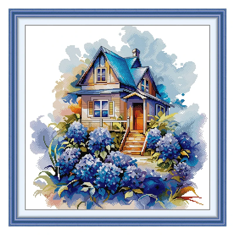 The Garden Cottag Patterns Counted Cross Stitch Set 11CT 14CT 16CT Stamped DMC Cross-stitch Kit Embroidery Needlework Home Decor