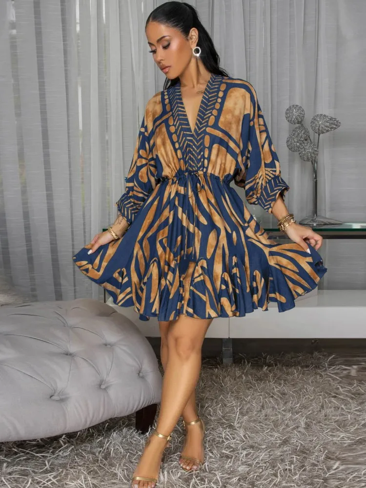 

African Dress For Women Fashion Dashiki Pleated Vestidos 2025 Summer Autumn New Arrival Robe Elegant African Party Midi Dress