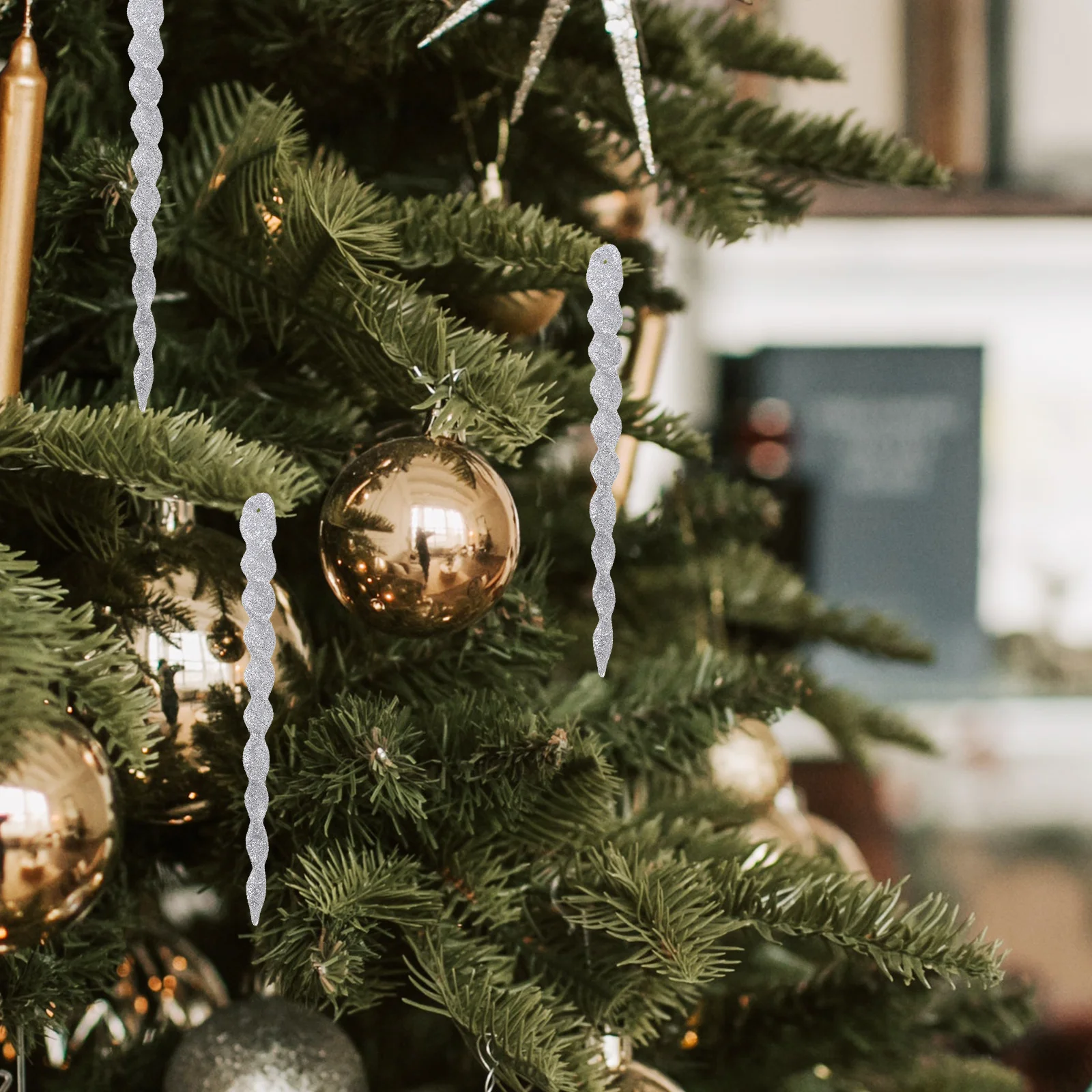 

60Pcs Xmas Icicle Pendant Premium Glitter Christmas Tree Ornament Hanging Party Decor Supplies Xmas Icicle Pendant