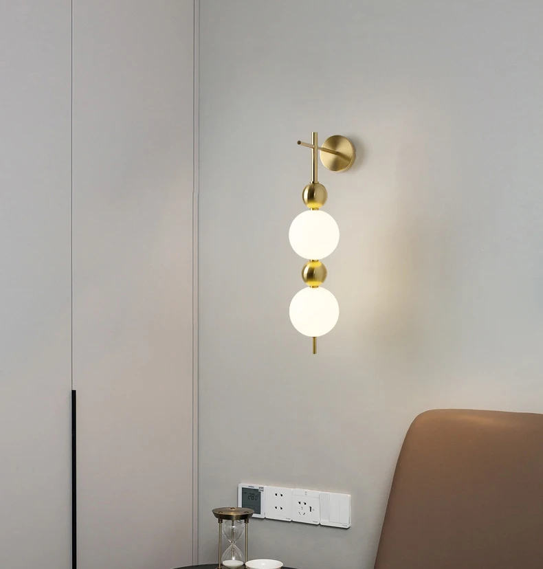 Design LED Wall Lamp White Acrylic Ball Gold Metal Bedrooom