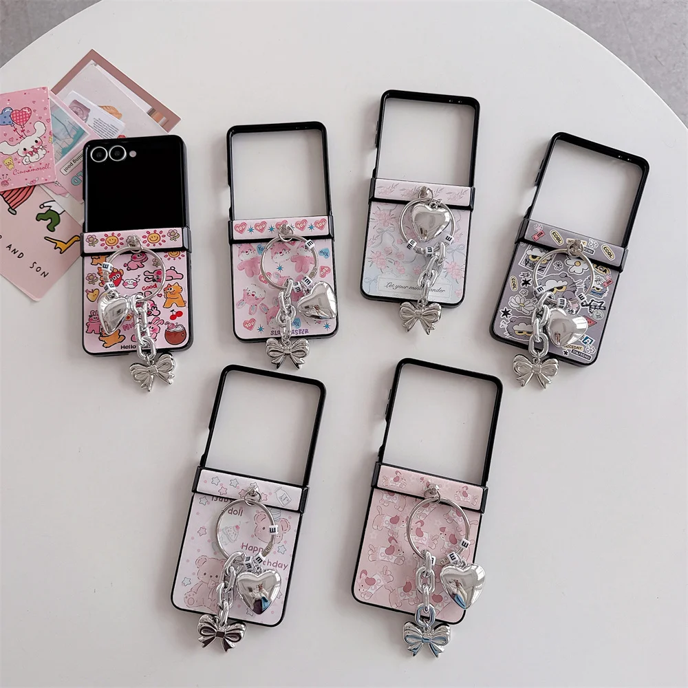 

Korean Cute Rabbit Bear Phone Case for Samsung Galaxy Z Flip7 6 5 Flip7 6 Flip6 7 FE Cover with Charm Cartoon Protection Cases