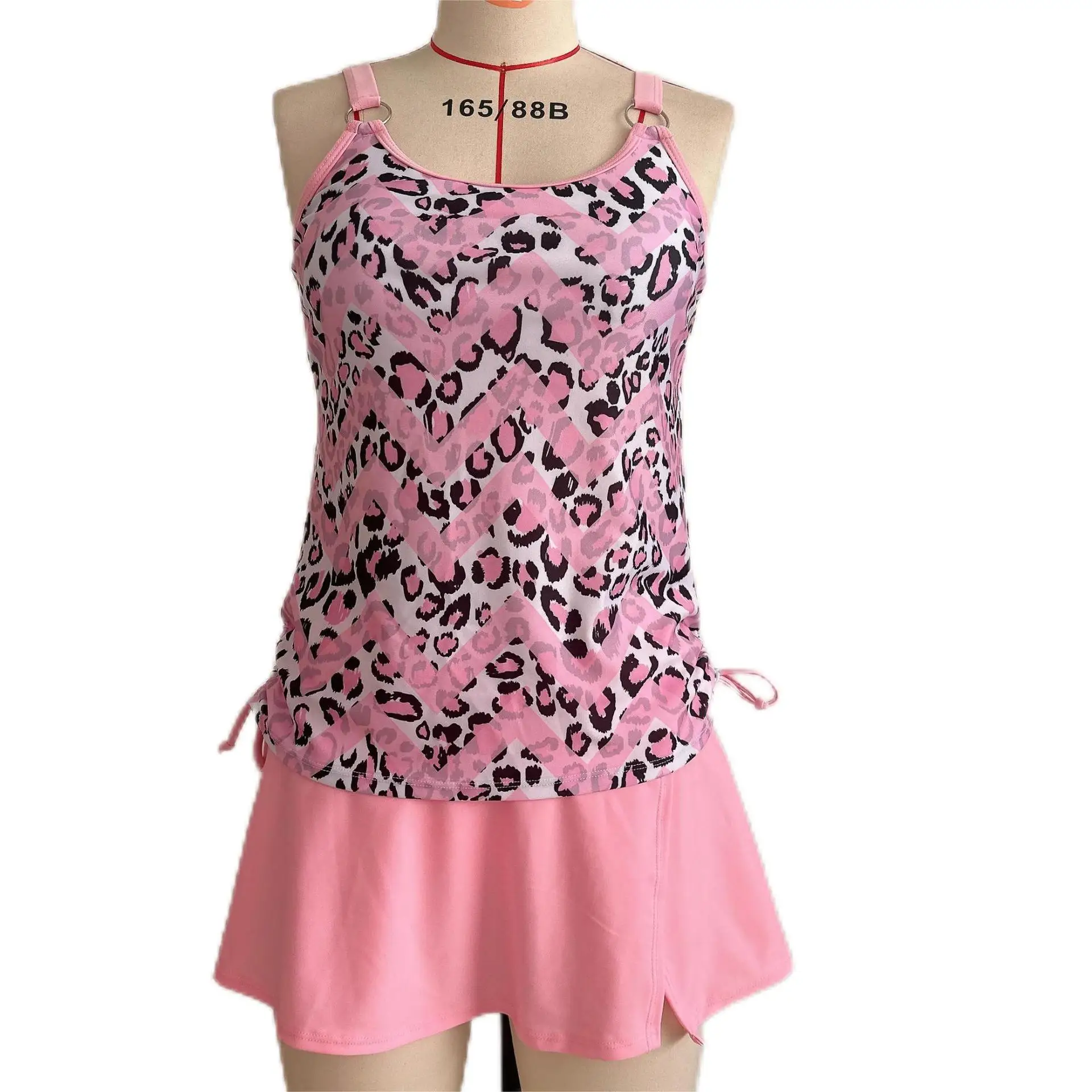 Set Tankini sexy da donna Top a fascia con spalline e gonna da bagno a vita alta Costume da bagno conservatore in due pezzi con cravatta regolabile sul lato estivo