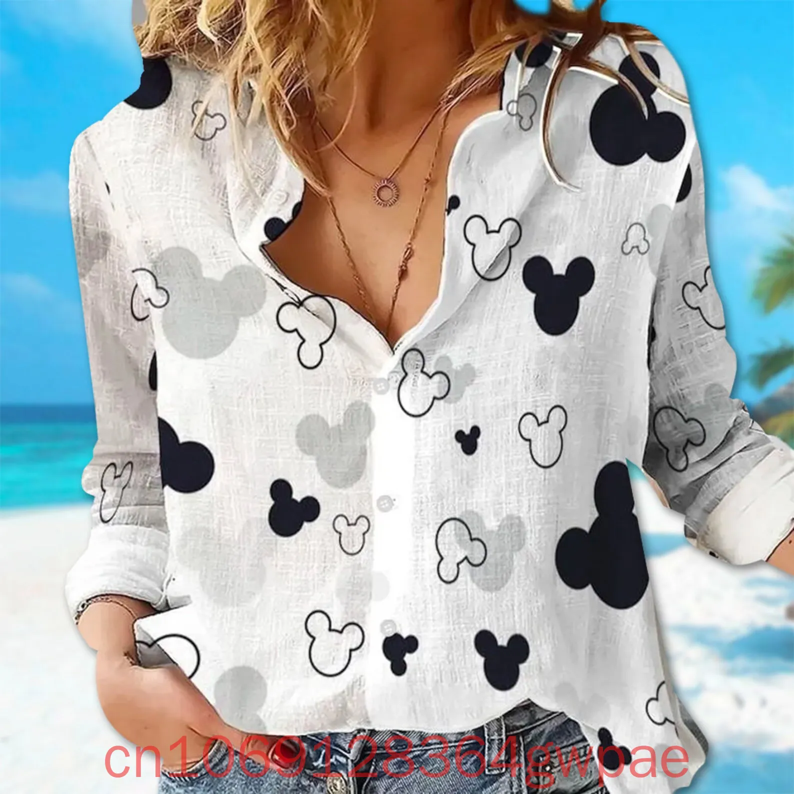 Disney Mickey Magic Kingdom Women's Shirt Casual Button Up Long Sleeve Shirt Minnie Stitch Fashion Casual 3d Print Shirts