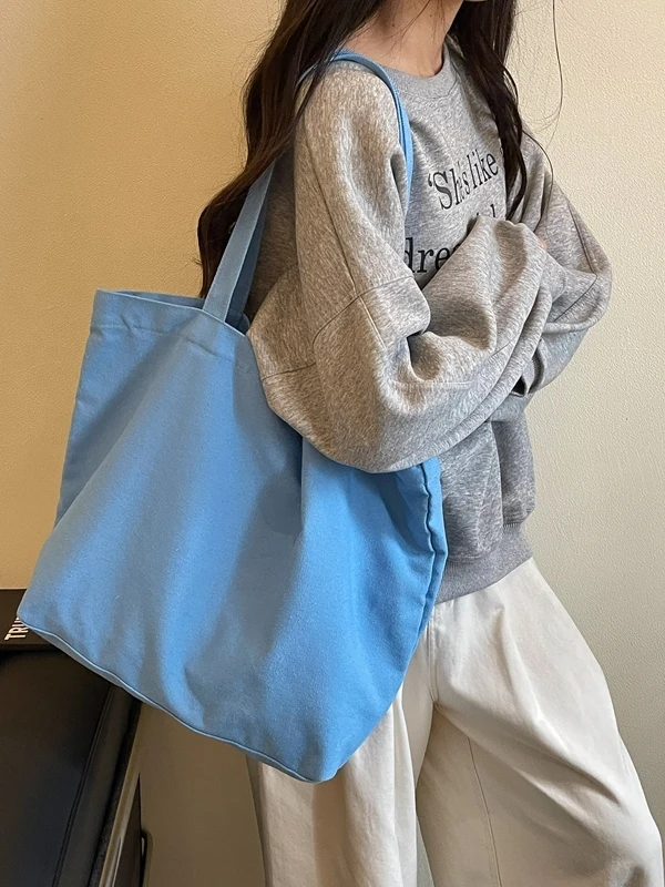 Large Capacity Canvas Tote Bag Women's Daily Commuting Shopping Handbag Lightweight Versatile Shoulder Bag for Students