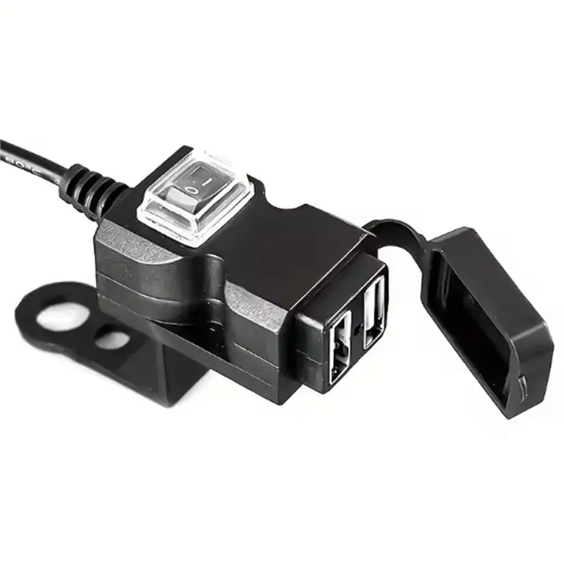 ABGI Motorcycle Dual USB Adapter Rearview Mirror Waterproof Power Supply for Phone GPS