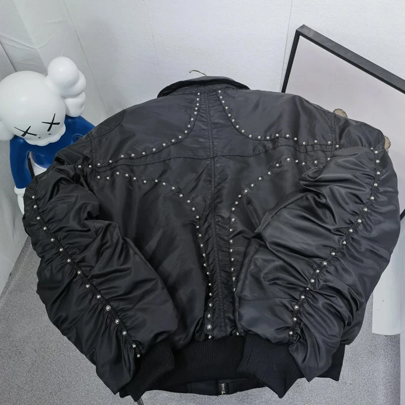 

Winter Trend THUG CLUB Flight Jacket Streetwear Casual Rivet Design Big Pocket Coat Thug Club Cotton-padded Jackets