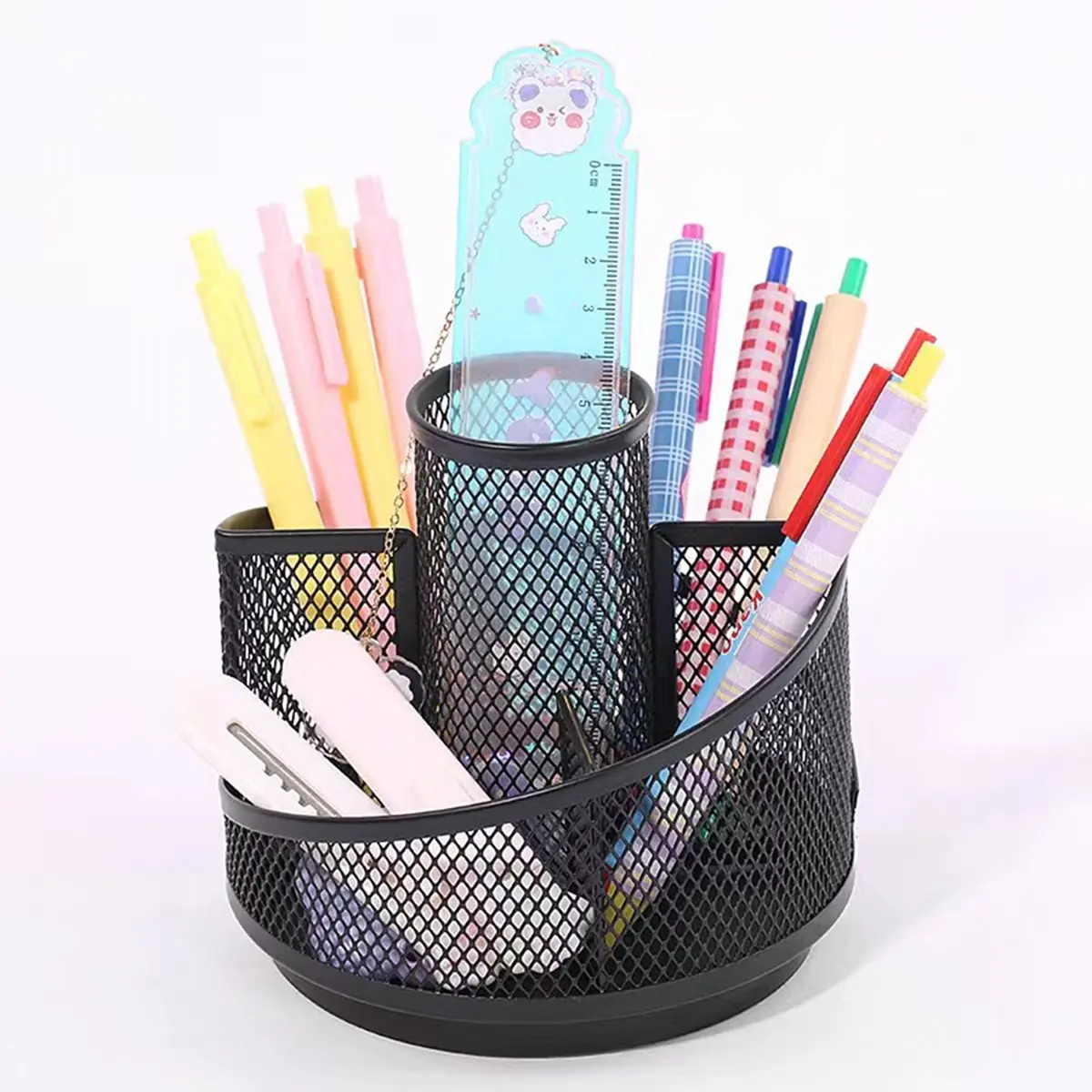 1pc suporte de caneta rotativa desktop caixa de armazenamento multifuncional mesh360 graus rotação livre caneta titular material de escritório