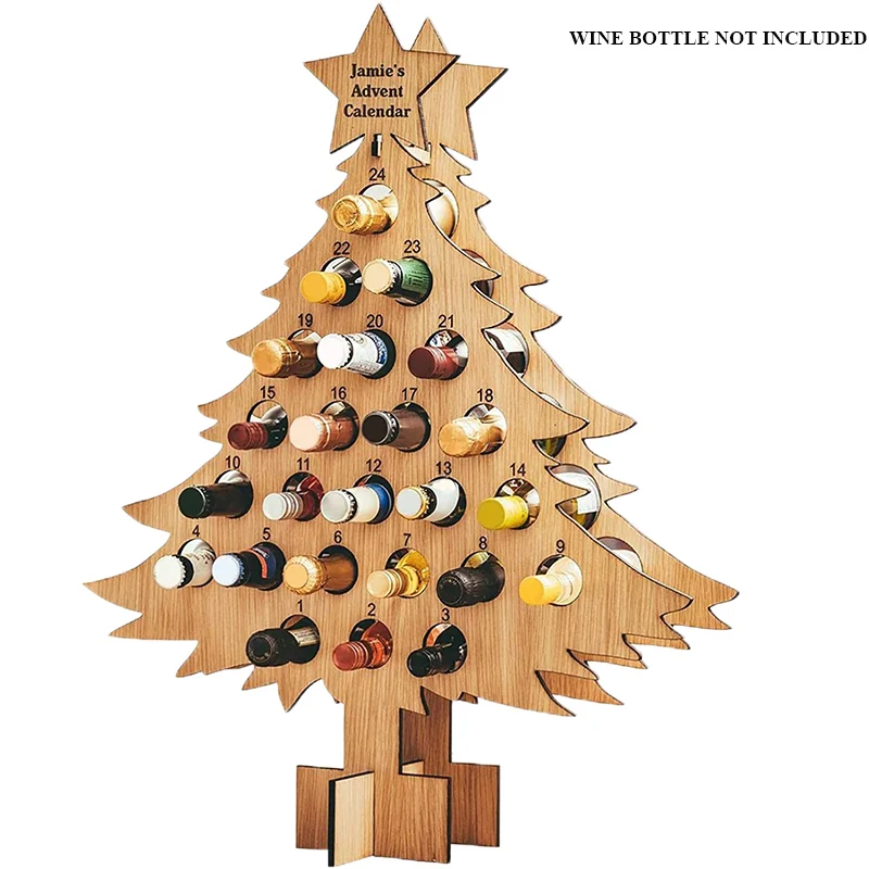 Christmas Tree Shaped Wine Bottle Rack Countdown To Christmas Wooden Christmas Advent Christmas Tree Alcohol Holders Calendar