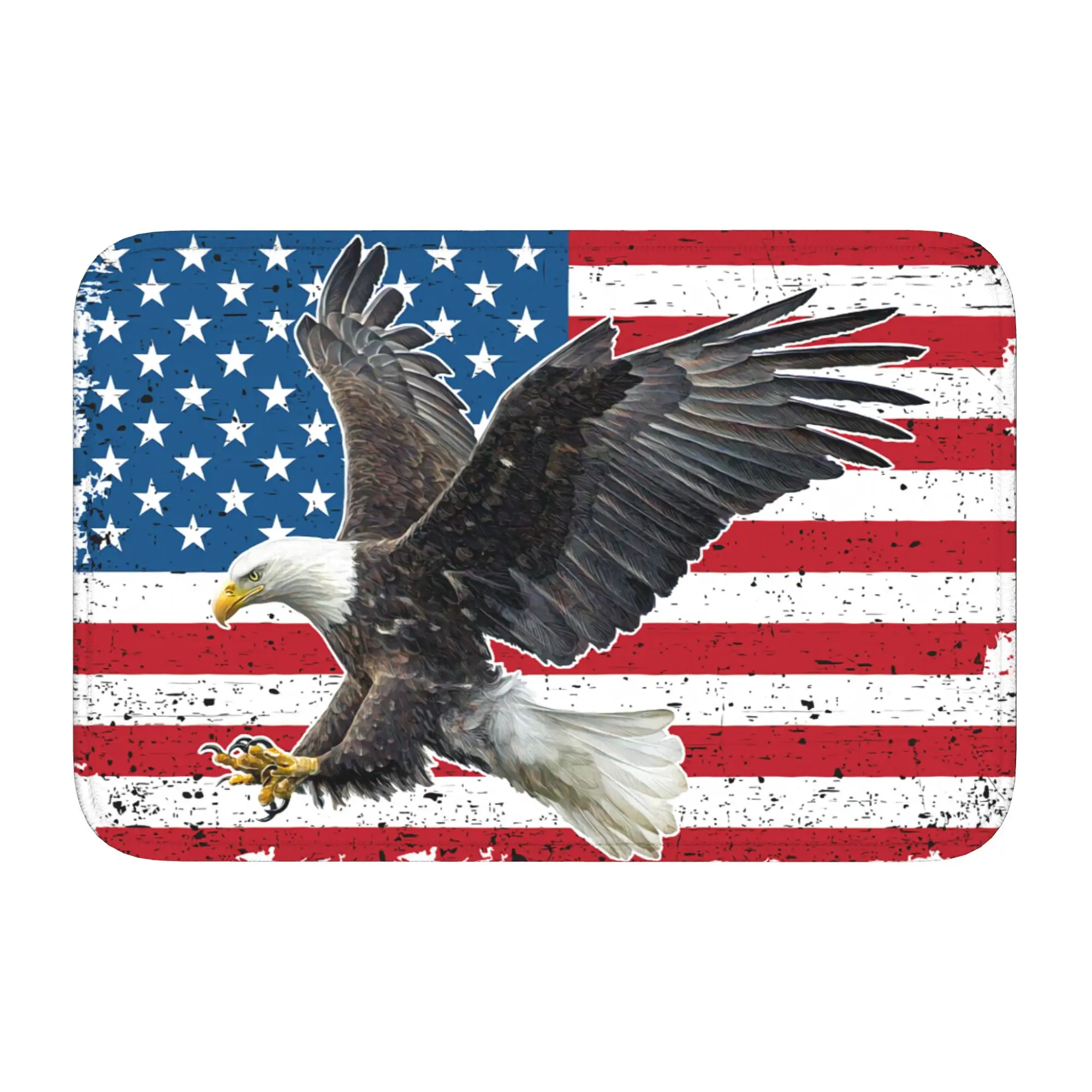 Custom Bald Eagle American Flag Front Door Mat Anti-Slip Indoor Waterproof USA Patriotic Doormat Floor Bath Entrance Rug Carpet