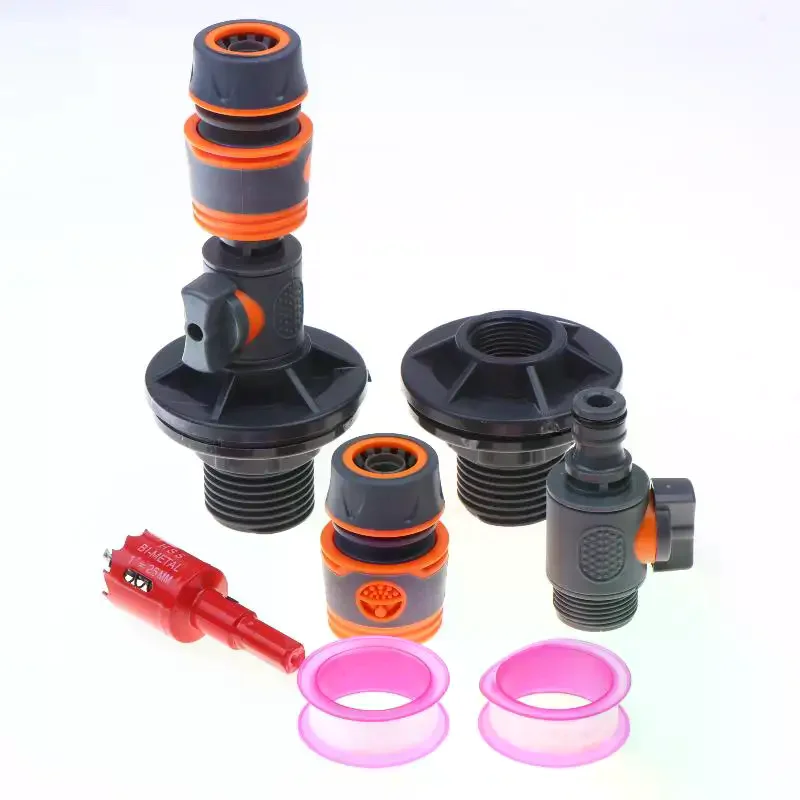 3/4 Inch PVC Water Tank Straight Valve Nipple Quick Stop Connector, Rubber Coated Adapter Matching Pink Tape Plumbing