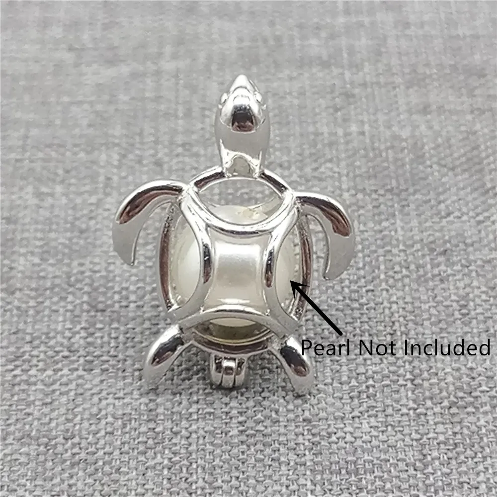 Sterling Silver Turtle Locket Pendant with Rhodium Plated for Pearl Jewelry