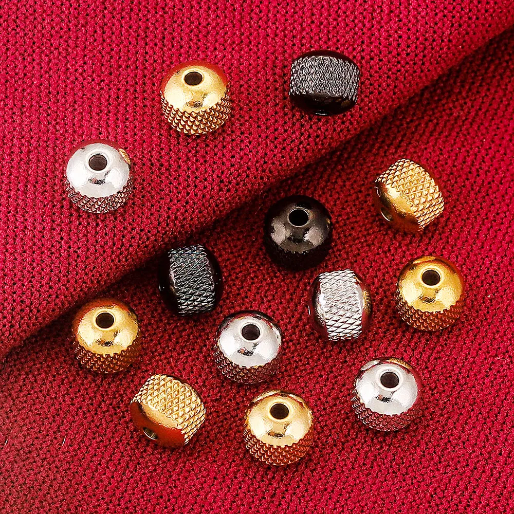 20PCS/LOT 6 8MM Round Cross Grid Plated Black Gold Bead Stainless Steel Spacer Metal Beads for Bracelet Jewelry Making Material