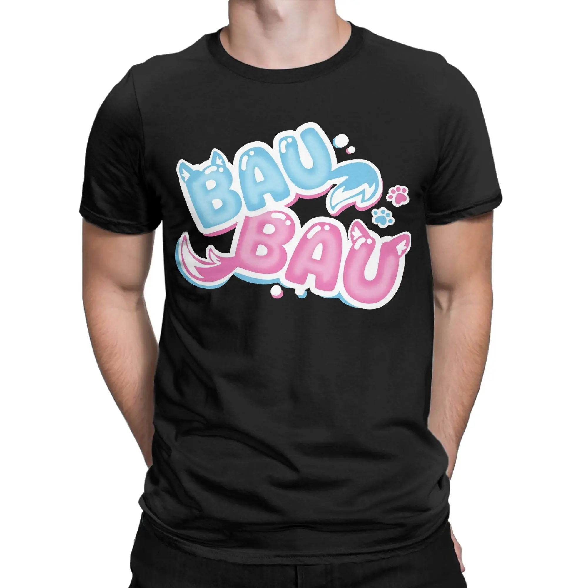 Fuwamoco BAU BAU T-Shirts Men  Funny 100% Cotton Tees Crewneck Short Sleeve T Shirt Gift Idea Clothes
