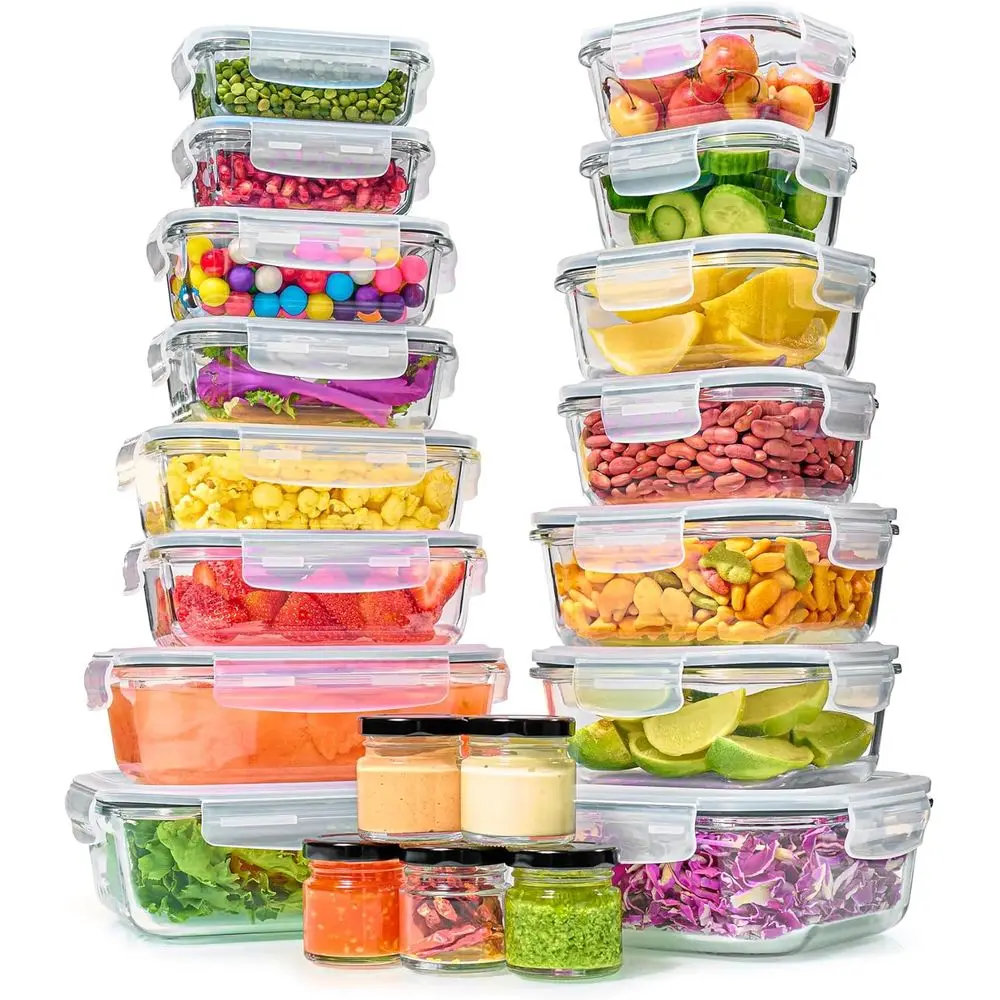 

Set Glass Food Storage Containers & Bowls with Airtight Lids - Leakproof BPA-Free Meal Prep Airtight Stackable Lunch Boxes, Kitc
