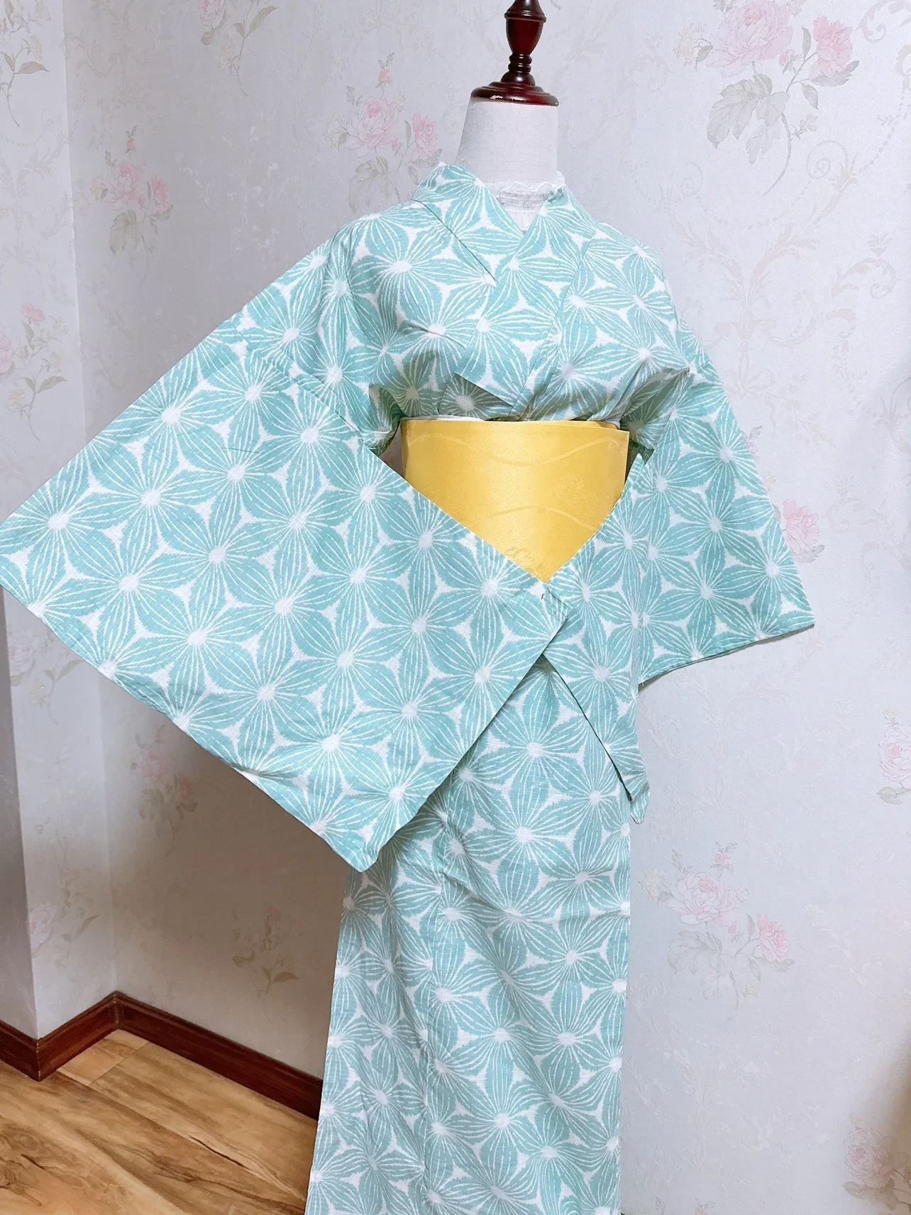 Japanse Kimono Yukata Vrouwen Traditionele Formele Stijl Puur Katoenen Stof Bloem Assemblage Reizen Fotografie