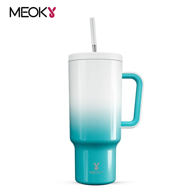 Meoky 2024 40oz Tumbler Stainless Steel Car Mug with Straw Double Wall Leak-Proof Travel Vacuum Insulated Coffee Milk Tea Cup