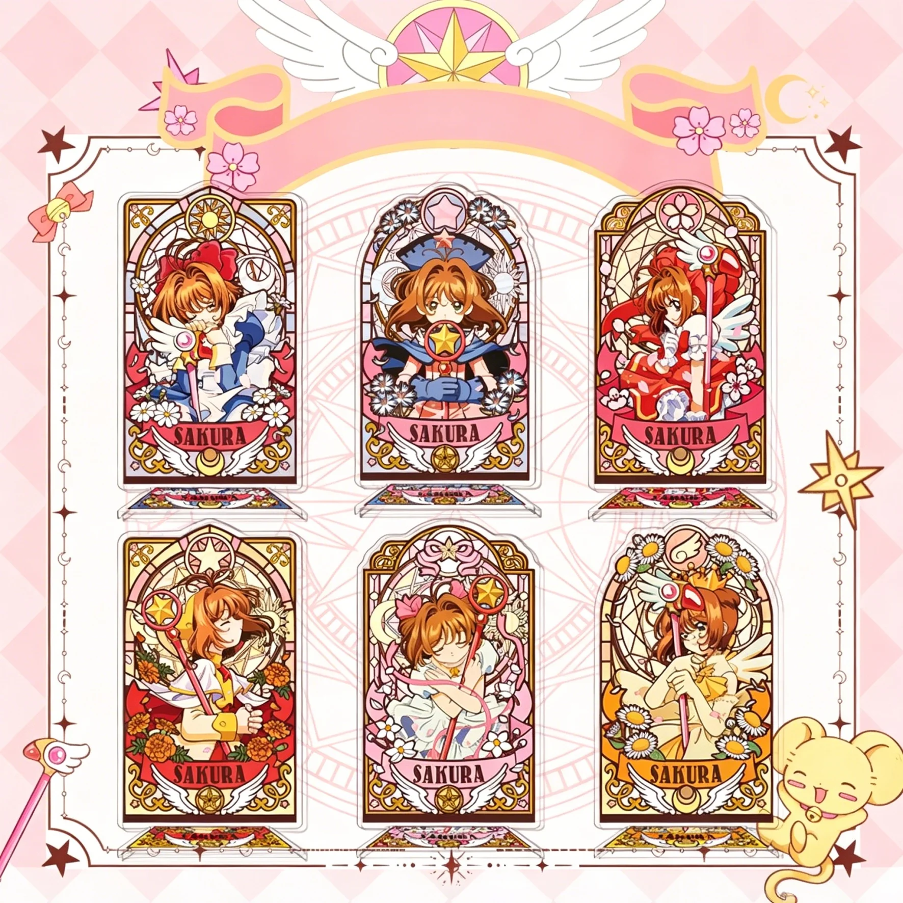 16Cm Japanese Cartoon Card Captor Kinomoto Sakura Acrylic Laminated Anime Standing Card Desktop Decoration Collecting Toys Gift view 2