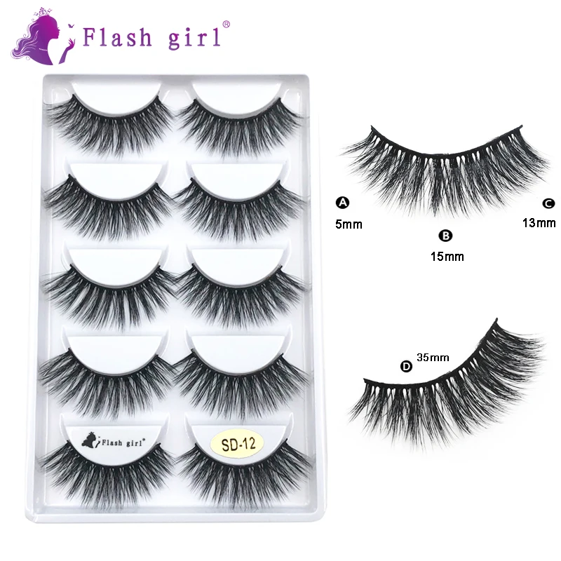 5 pairs/piece Multi-layer Self adhesive flexible Black cotton Band mink Falsle eyelashes extention wtih Personlized