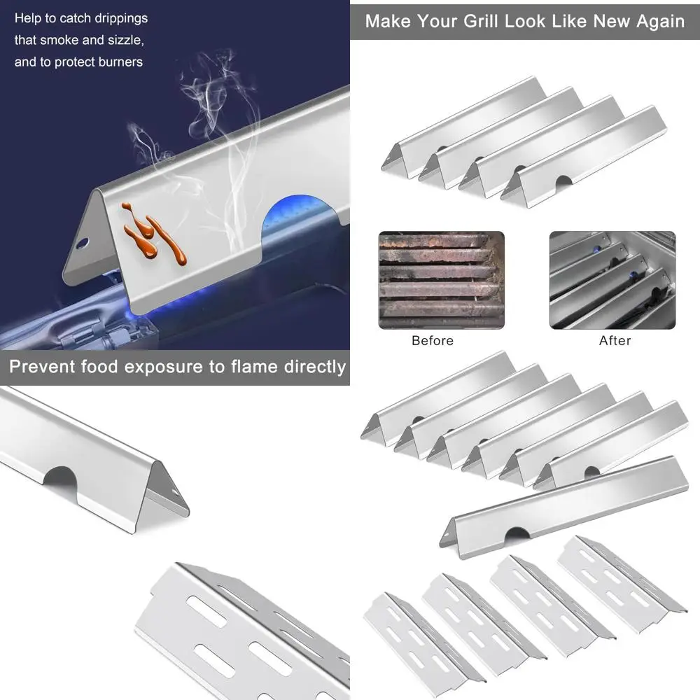 

Weber Genesis II E-410 and LX E-440 Grill Replacement Parts: 17.125 Flavorizer Bars & 12.5 Heat Deflector, Stainless Steel