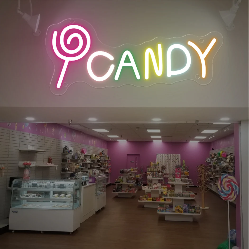 Letrero de neón de caramelo, letrero de tienda de dulces alimentado por USB, luz LED de neón para fiesta, dormitorio, decoración de pared colgante para el hogar, decoración navideña