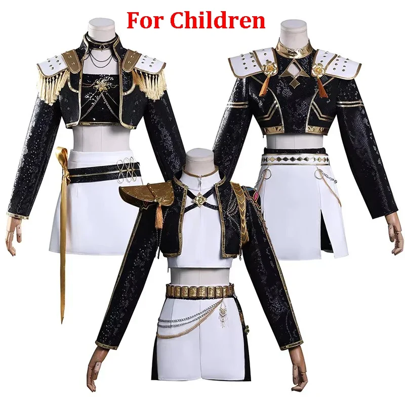 Disfraz de Rumi Zoey Mira negro y dorado, disfraz de cazadores de demonios KPop, peluca, traje para niñas, traje de juego de rol para fiesta de Halloween