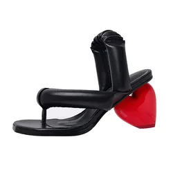 Phoentin New Fashion Red Heart High Heels Sandals Flip-Flops Slipper Woman Summer 2023 strange Shaped Heel street shoes FT2438