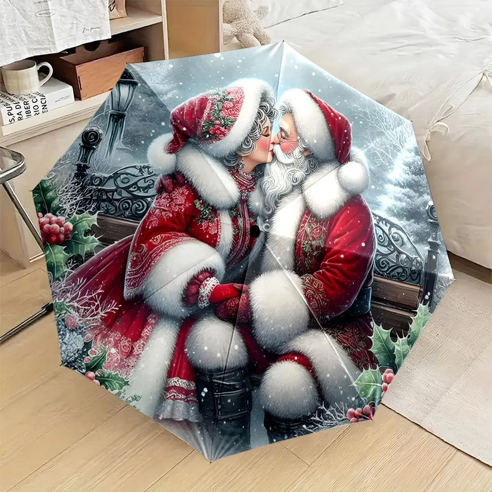 1PC Romantic Christmas Design on Decorative Umbrella Print 8 Iron Ribs Folding Umbrella Auto-Open Fashion Sunshade