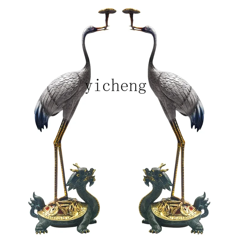L7-15 all-copper crane ornament, a pair of turtle cranes, Yannian red-crowned crane bookcase, office desktop decoration